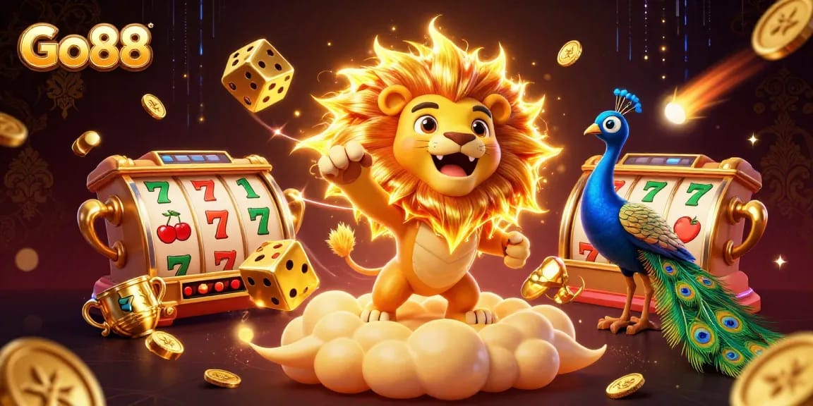 Engage in thrilling slot games at Go88 with an exciting 3D lion and golden symbols winning jackpots.