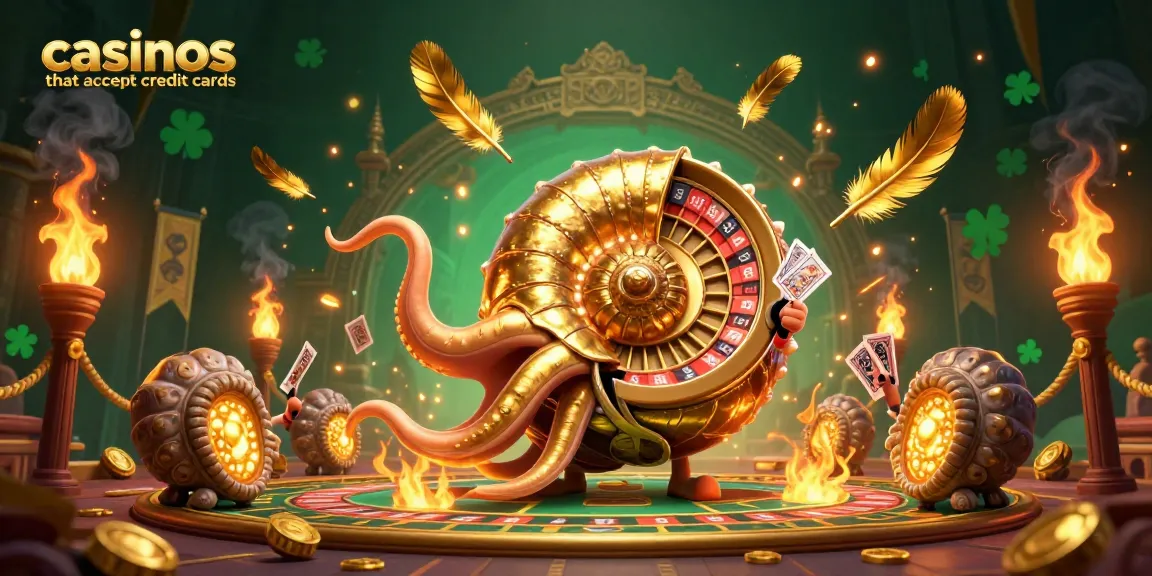 Engage at casinos that accept credit cards with a vibrant 3D casino scene featuring an ancient nautilus roulette.