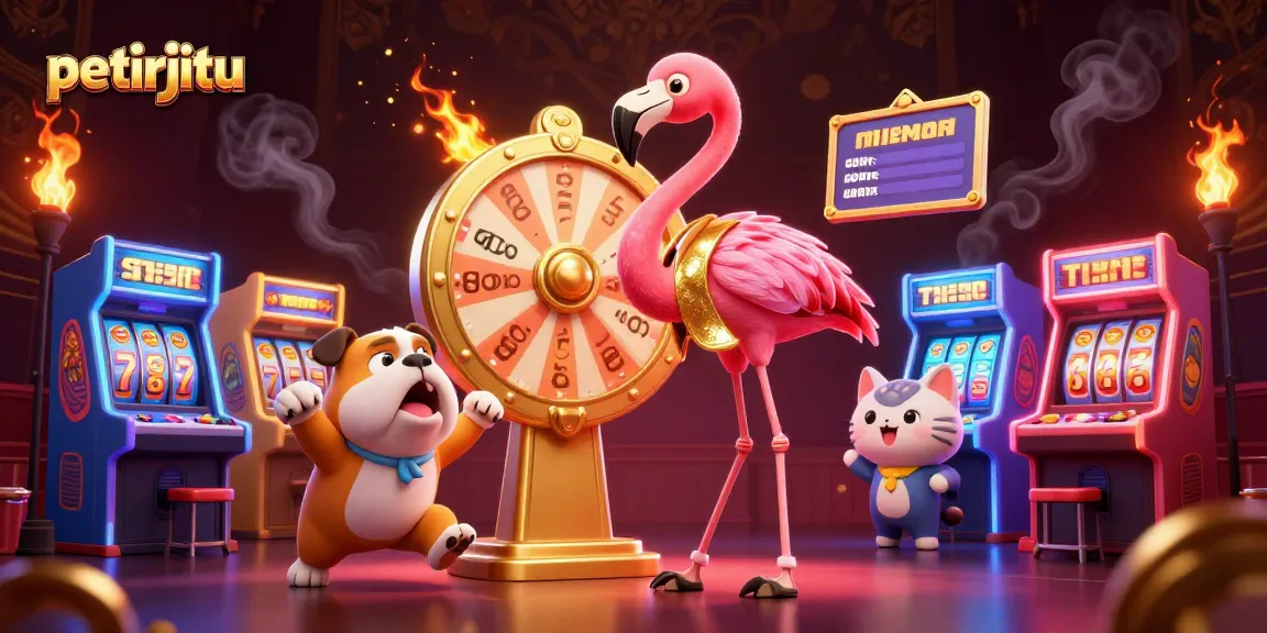 Petirjitu menghadirkan suasana ramai dengan karakter flamingo dan bulldog dalam permainan kemenangan.
