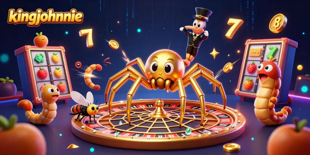 Engage with kingjohnnie's thrilling slots experience and rich casino elements in ultra-detailed 3D illustration.