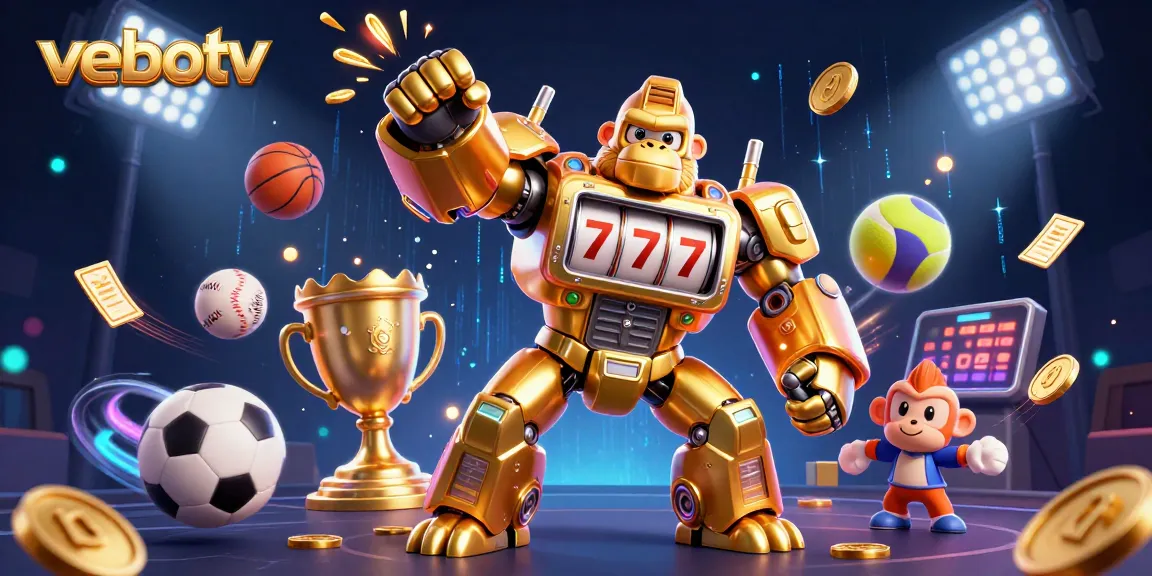 Experience thrilling gameplay with vebotv featuring a dynamic 3D golden gorilla mech bursting coins.