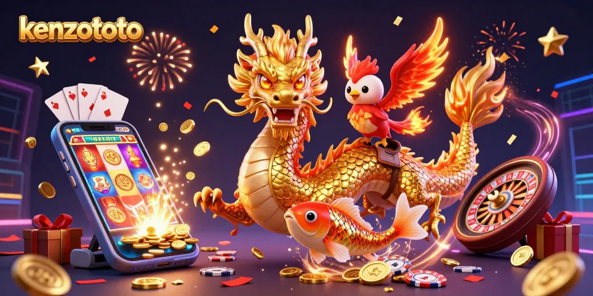 Experience kenzototo's thrilling slot online action with a vibrant 3D casino illustration.