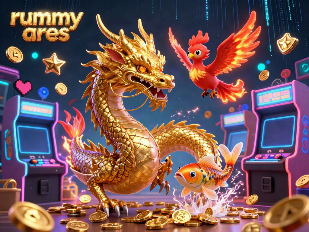 Experience vibrant gameplay with rummy ares featuring dynamic dragons, phoenixes, and coins.
