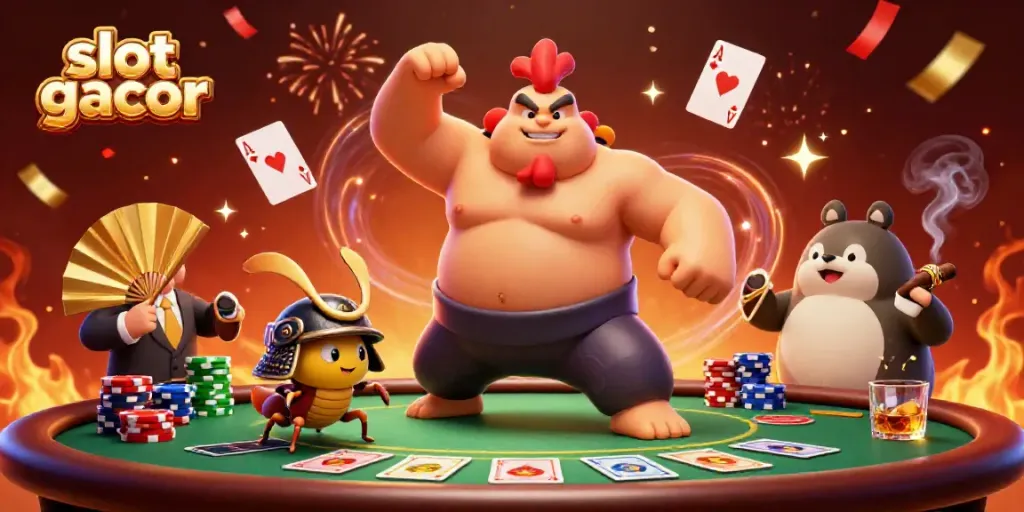 Experience thrilling slot gacor moments with a dynamic scene featuring colorful characters and game elements.