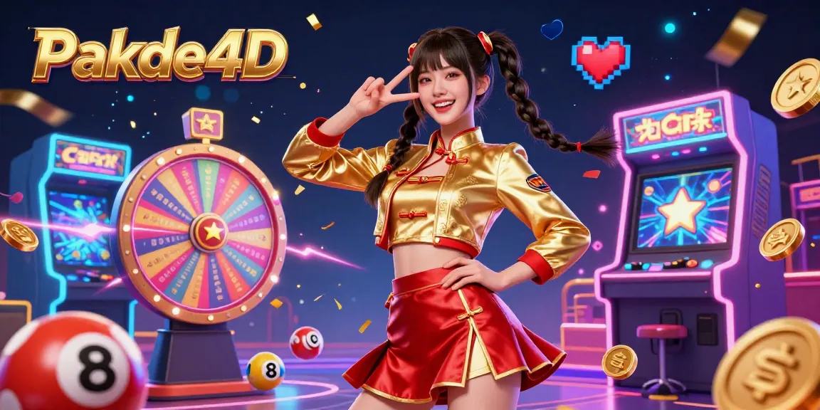 Experience vibrant gaming with Pakde4D as a lively Asian woman showcases lottery excitement in a dynamic casino scene.