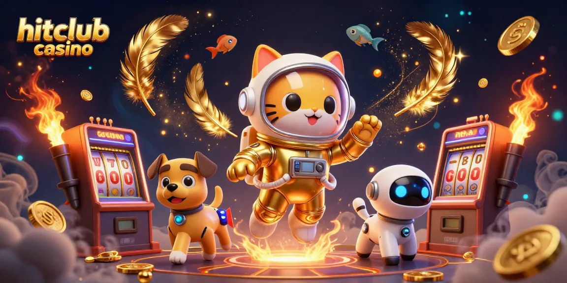 Experience the thrill of hitclub casino with a vibrant 3D illustration showcasing colorful slot machines and characters.