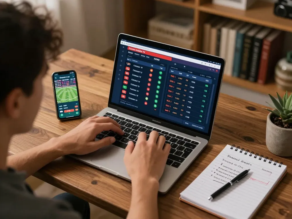 Engaged user tracking live updates and betting options on Cakhia TV from a cozy home setup.