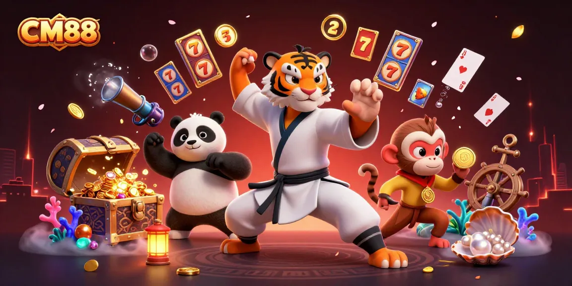 Experience the thrill of CM88 as characters engage in vibrant casino-themed action amidst underwater treasures and gaming elements.