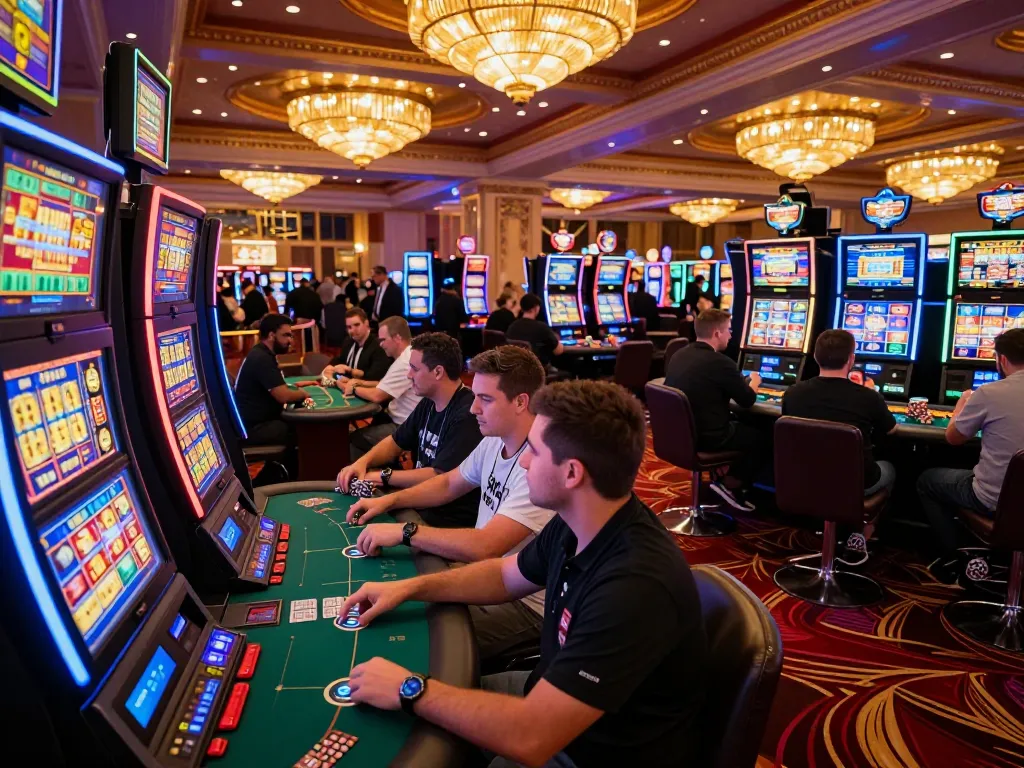 Experience the thrill of ดูหนังออนไลน์ฟรี at vibrant slot machines during a lively casino night.