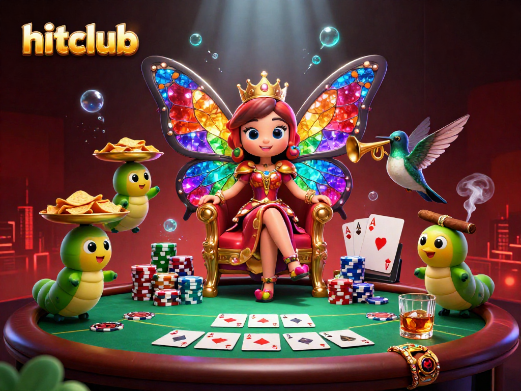 Engage in thrilling poker action with the vibrant hitclub butterfly queen and her fantastic casino scene.