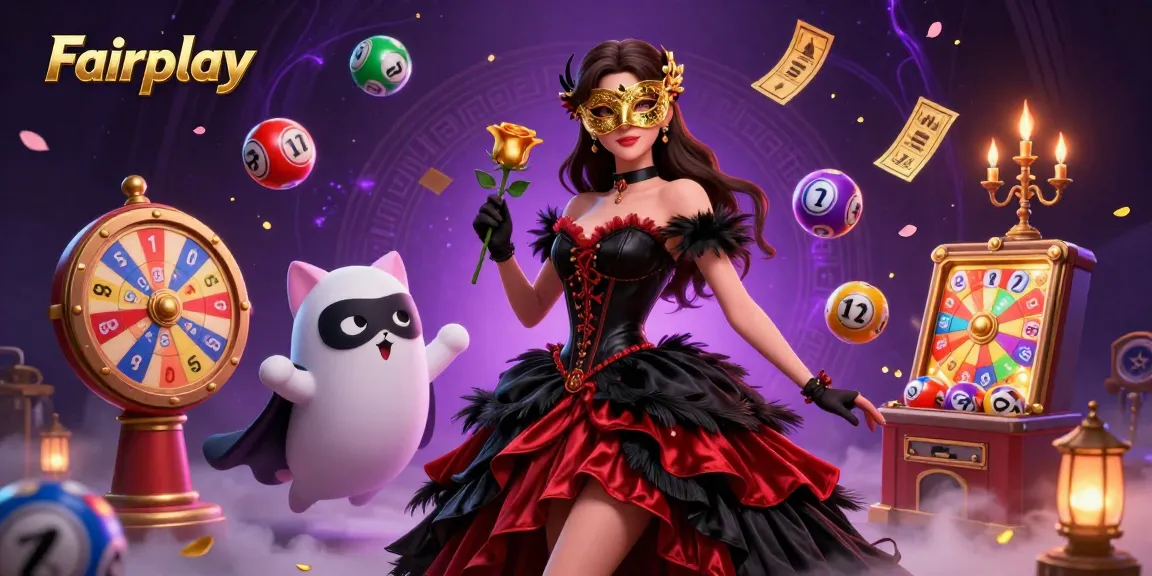 Engage in Fairplay with vibrant lottery elements and 3D characters amidst a dynamic casino scene.