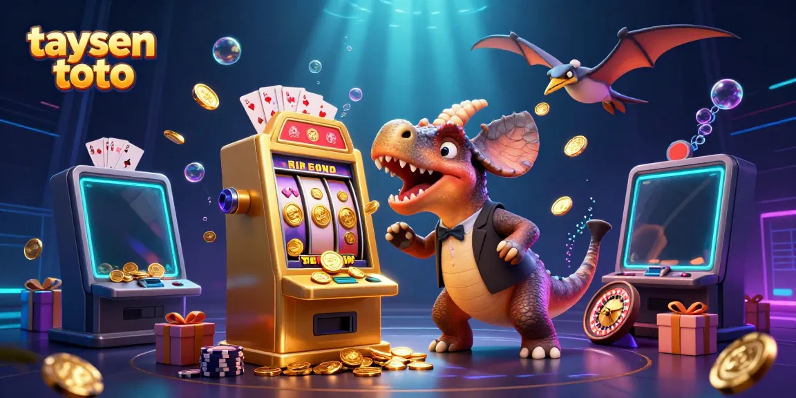 Engage with Taysen Toto as a cartoon dinosaur wins big at the slot machine while chaos unfolds!