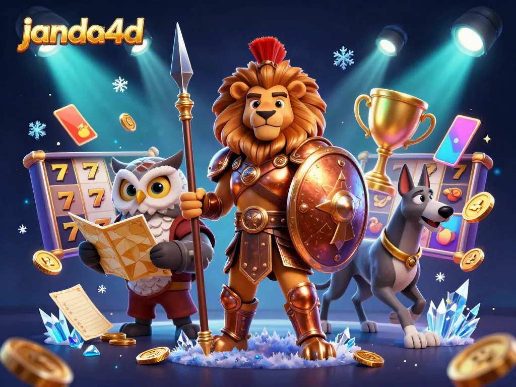 Permainan slot menarik janda4d dengan karakter berani dan elemen kasino penuh warna.