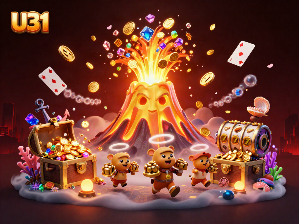 Experience the thrill of U31 with this dynamic illustration depicting a golden volcano and treasure!