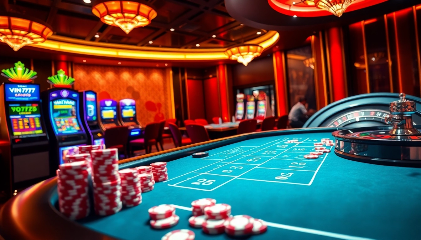 Vin777 offers an exciting casino atmosphere with vibrant slot machines and polished poker tables.