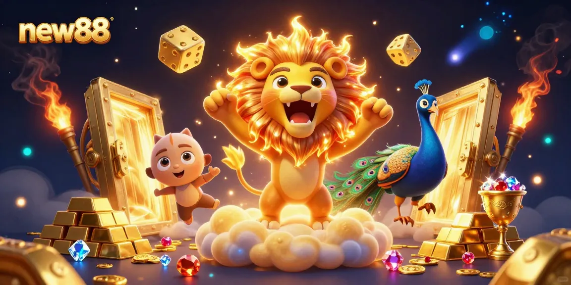 Win big at new88 with the excitement of online gambling illustrated by a vibrant 3D scene.