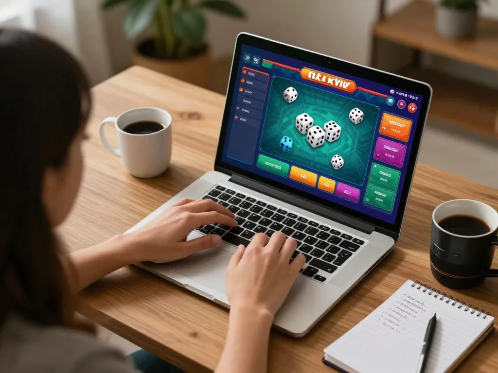 Tài xỉu online gaming at home with strategic notes and vibrant gameplay.