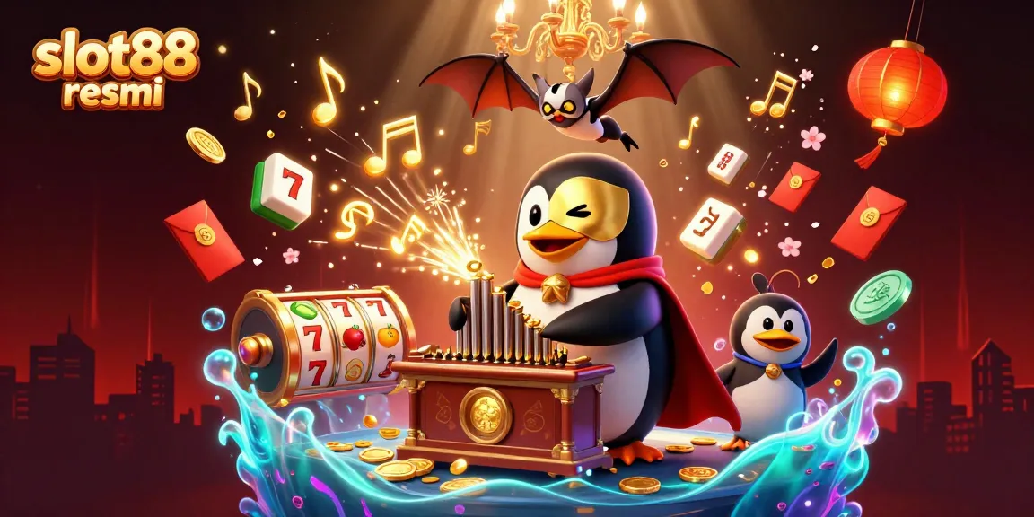 Play exciting slots on slot88 resmi with a vibrant 3D illustration showcasing epic gaming moments.