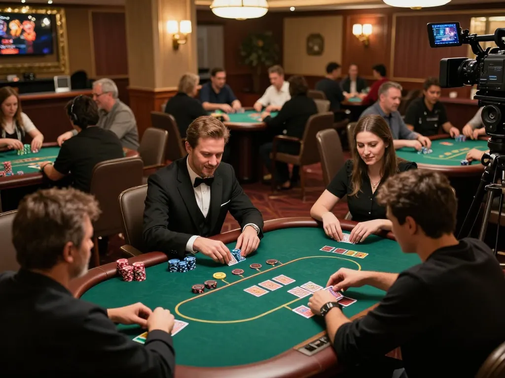 Jun88 players engaging intensely at live dealer tables in a vibrant casino setting