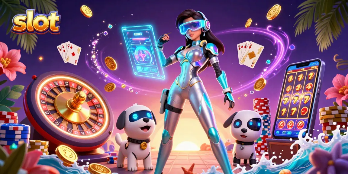 Spin the slot reels and win with vibrant casino graphics showcasing colorful chips and golden coins.