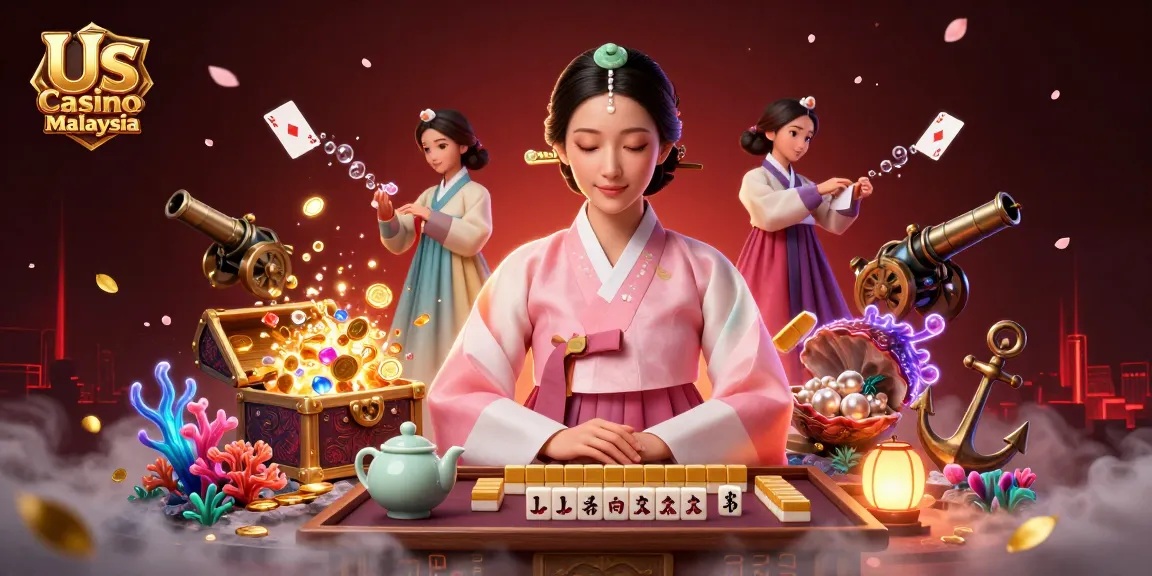 Spin and win at Us Casino Malaysia with vibrant 3D elements showcasing magic and excitement.
