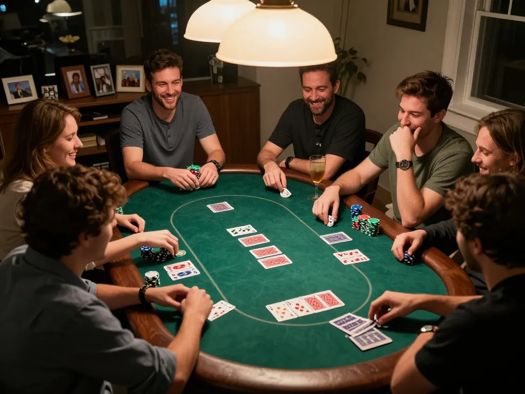 Friends enjoying a poker game night at home, showcasing 789club gaming excitement and strategy.