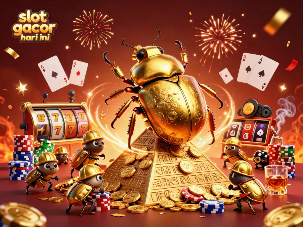 Experience slot gacor hari ini with a vibrant 3D illustration showcasing casino elements and characters.
