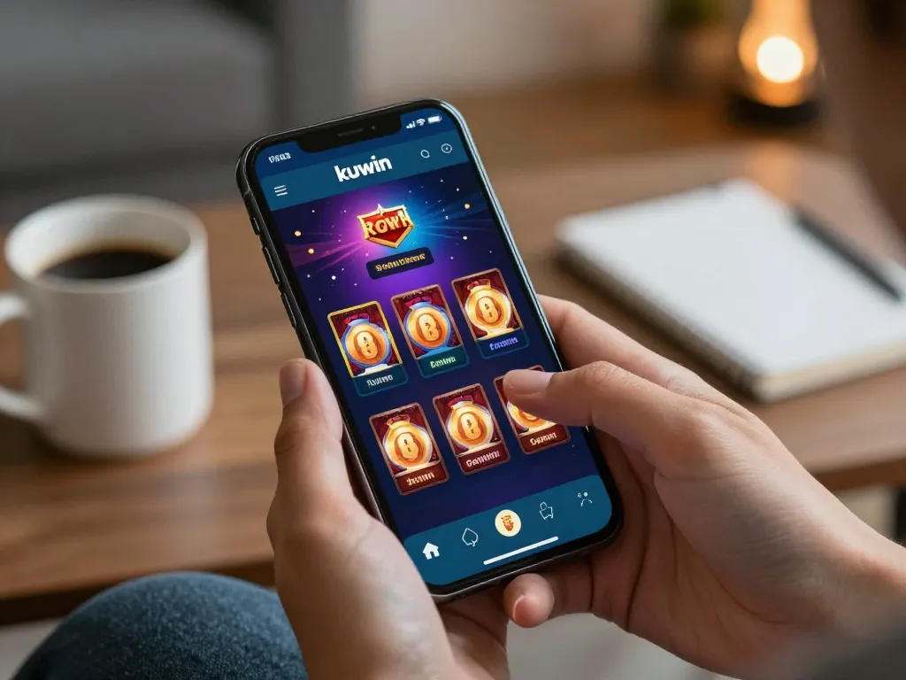 Kuwin app showcased on smartphone during an online gaming session, highlighting exciting casino features