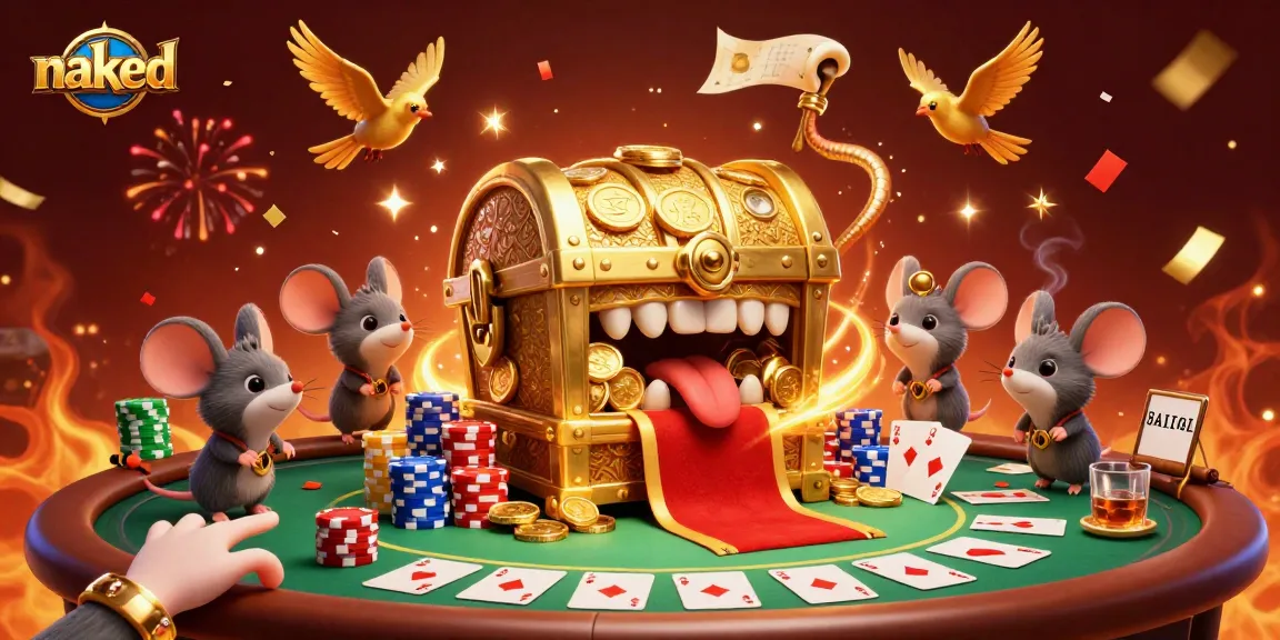 Engage with the naked slot experience featuring a treasure chest animation in a lively casino scene.