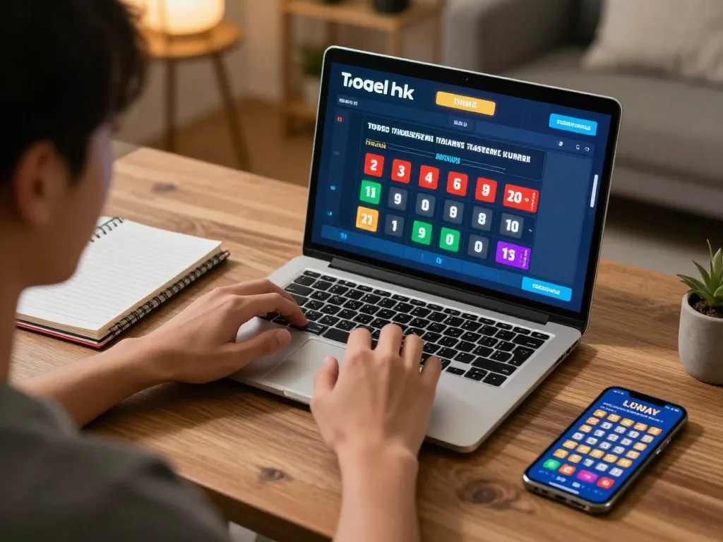 Engaging gameplay with togel hk on laptop showcasing live draws in a cozy home environment.