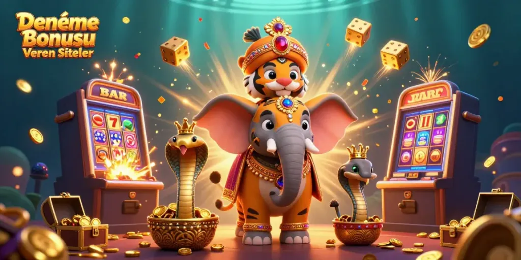 Immerse in Deneme Bonusu Veren Siteler as vibrant 3D characters celebrate jackpots and gaming excitement.