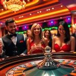 Engaged players at a Casino roulette table with vibrant atmosphere and colorful chips.