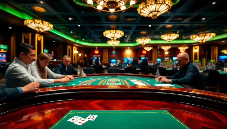 Experience the thrill of Blackjack Casino with exciting players at a vibrant gaming table.