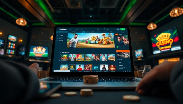 Dynamic online gambling scene featuring bolagacor's engaging games, showcasing a modern, vibrant atmosphere.
