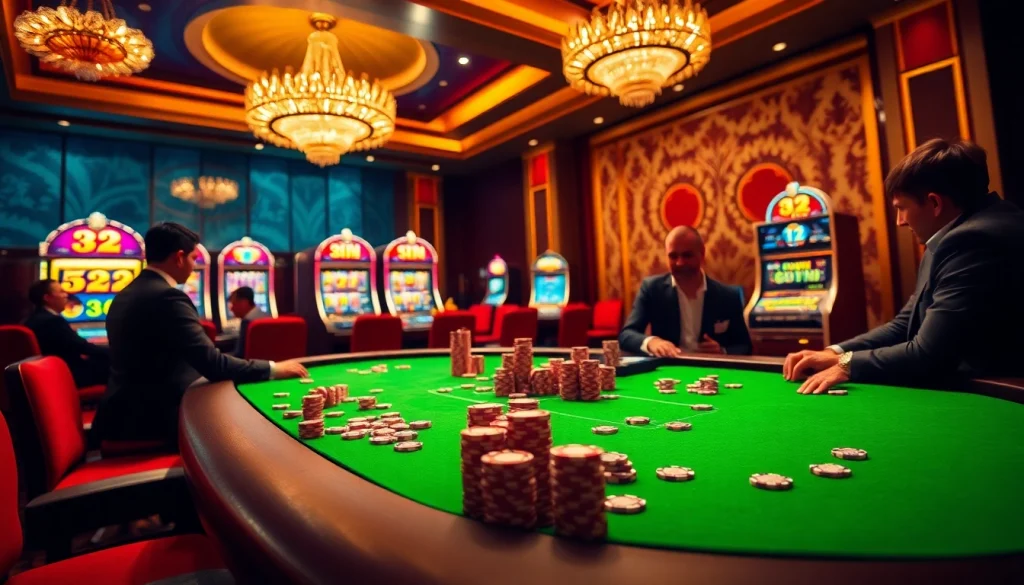 Experience the thrill of winning at the 32 win poker table in a luxurious casino setting.