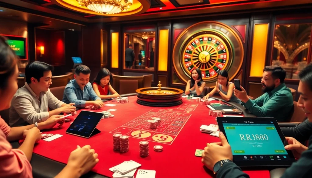 Players enjoying an exciting game at a luxurious RR88 table representing KJC Global's premium gaming experience.