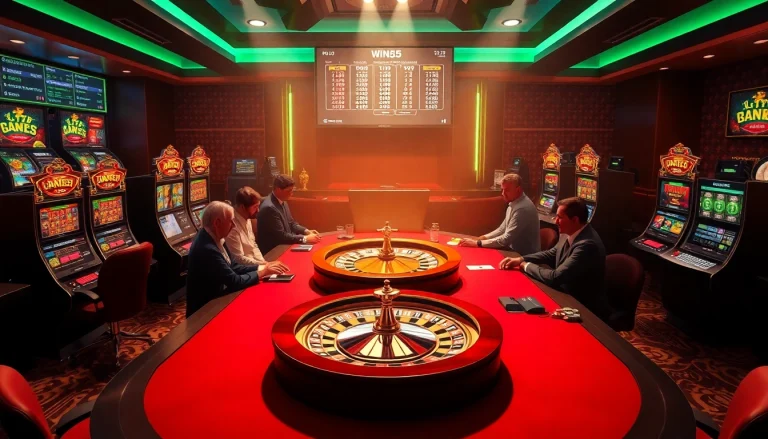 Experience thrilling gameplay at win55 com with vibrant casino visuals featuring poker and slot games.