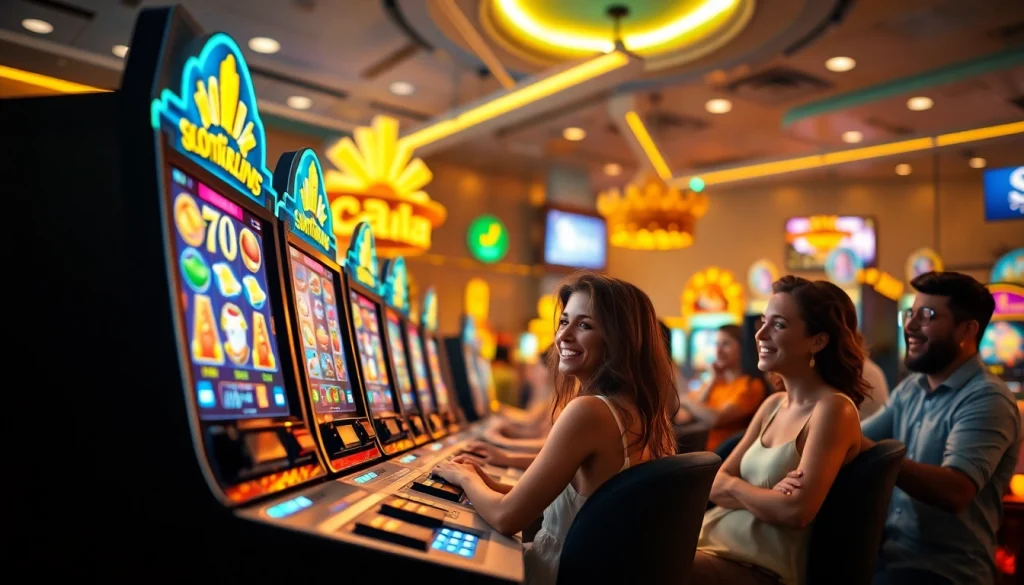 Exciting online gaming setup showcasing hoki138 slot machine experiences with vibrant screens and engaging avatars.
