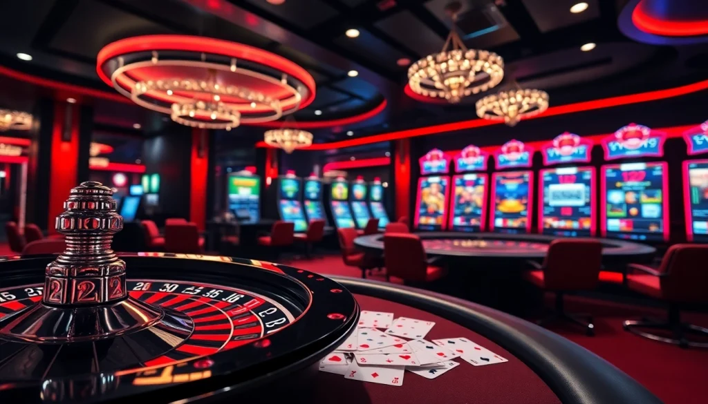 Immerse in the excitement of online gaming with ink vao 12bet, showcasing vibrant slot machines and a roulette wheel.