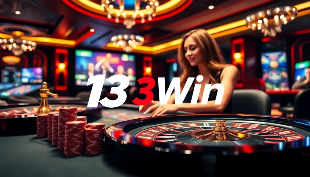Gambler placing bets at an upscale casino table featuring the 13Win brand.