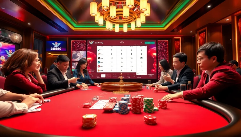 Experience thrilling gameplay at Nhà Cái BJ888 with vibrant casino tables and exciting gaming action.