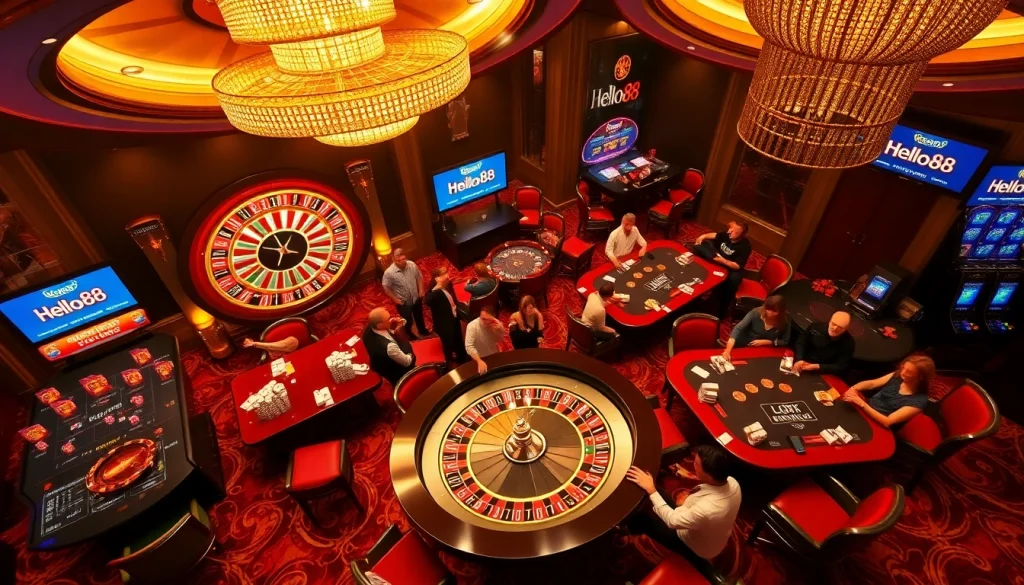 Experience the excitement of Hello88 at a luxurious casino full of vibrant games and happy players.