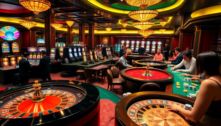 Players enjoying a high-stakes game at XX88.AI, showcasing vibrant casinos with roulette and poker.