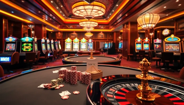 Experience the excitement of NHÀ CÁI MM88 with vibrant casino tables and dynamic gambling action.