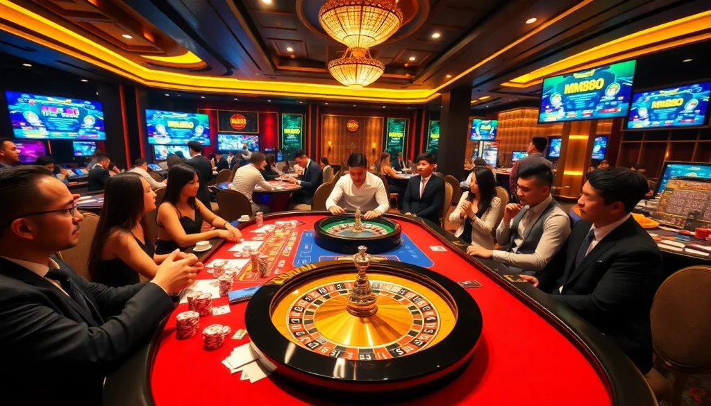High-stakes poker players enjoying an engaging game at MM88's luxurious casino.