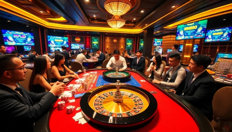 High-stakes poker players enjoying an engaging game at MM88's luxurious casino.