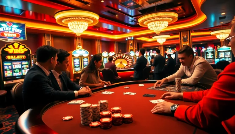 Players enjoying high-stakes poker at a luxurious casino, emphasizing win55 and excitement.