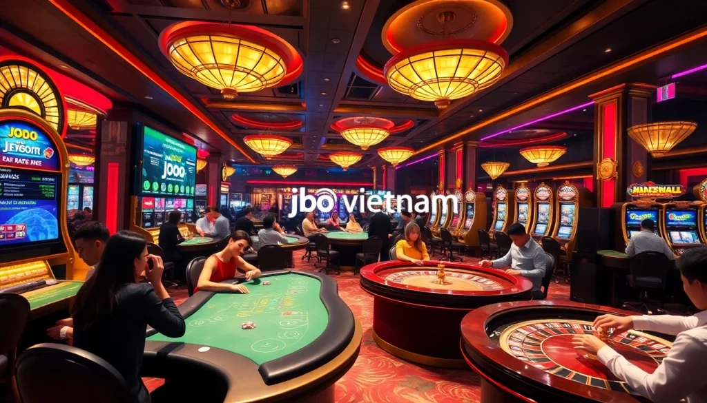 Players enjoying thrilling games at jbo vietnam's luxurious casino environment.