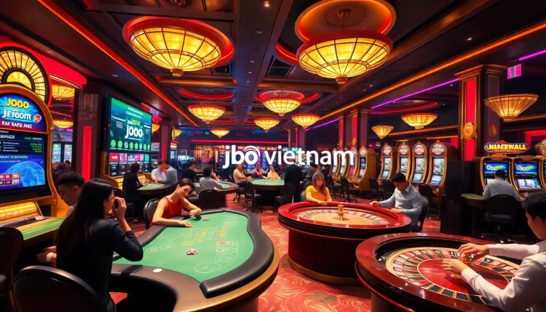 Players enjoying thrilling games at jbo vietnam's luxurious casino environment.