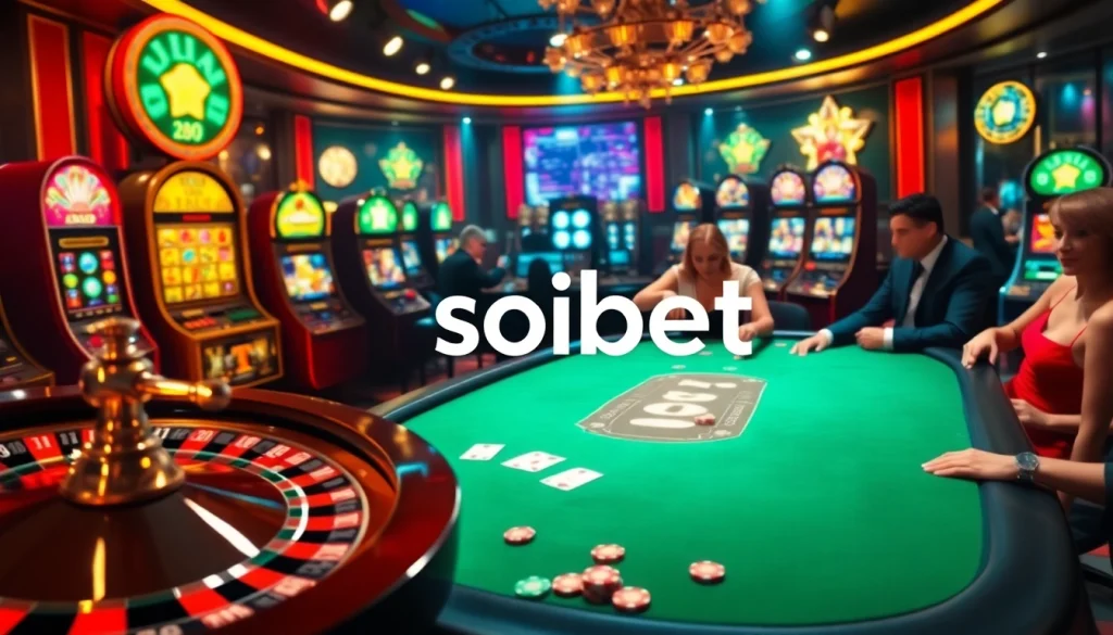 Players enjoying a thrilling poker game at SOIBET casino, capturing the excitement and luxury of online gambling.
